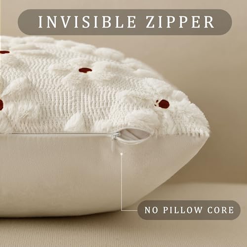 Spring Summer Pillow Covers 16x16 inch Set of 2 White Rust Daisy