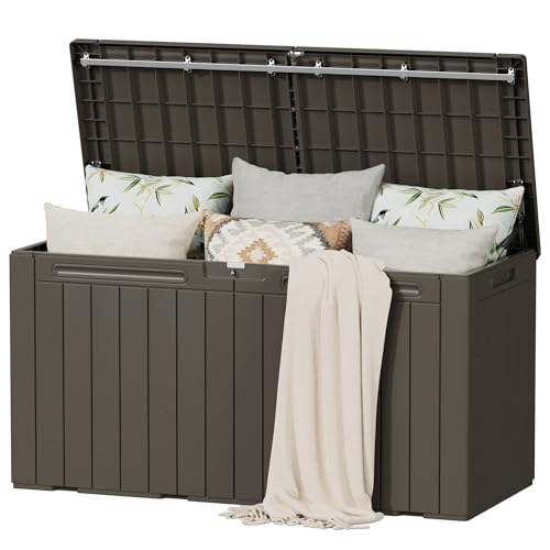 Resin Deck Box 100 Gallon Large Outdoor Storage Box Waterproof