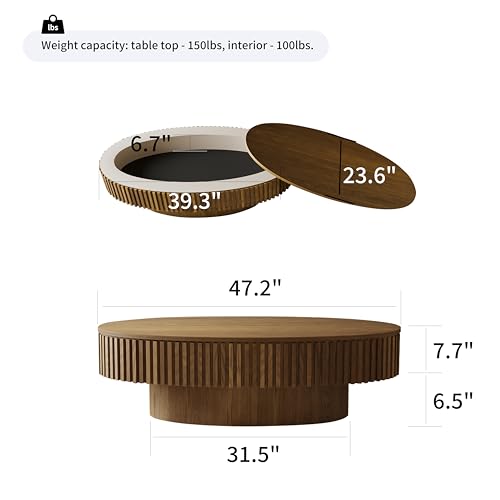 Oval Coffee Table with Storage Modern Coffee Table with Solid Wood Veneered