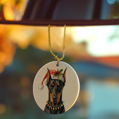 Santa Doberman Dog Christmas Ceramic Ornament