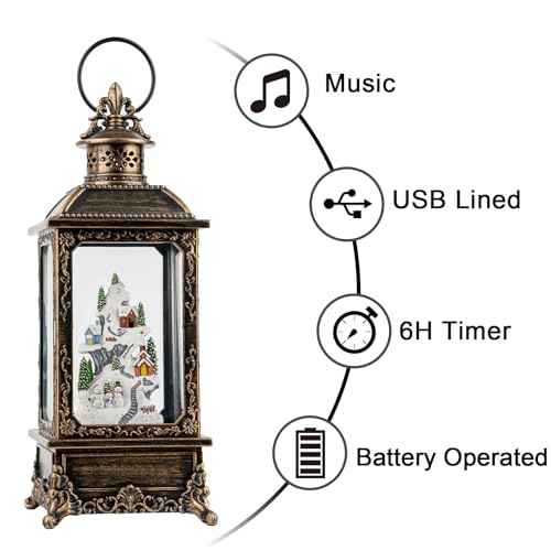 Christmas Snow Globe Lantern Musical Lighted Snow Mountain Snowman Village Water Lantern with Swirling Glitter Decoration for Christmas Home
