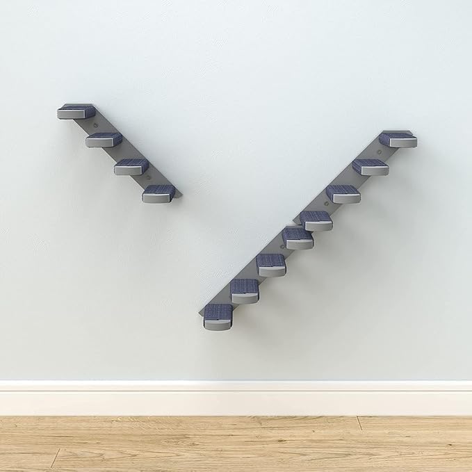 Skywin Cat Steps - Grey Solid Rubber Wood Cat Stairs Great for Scratching and Climbing - Easy to Install Wall Mounted Shelves for Playful Cats (Grey)