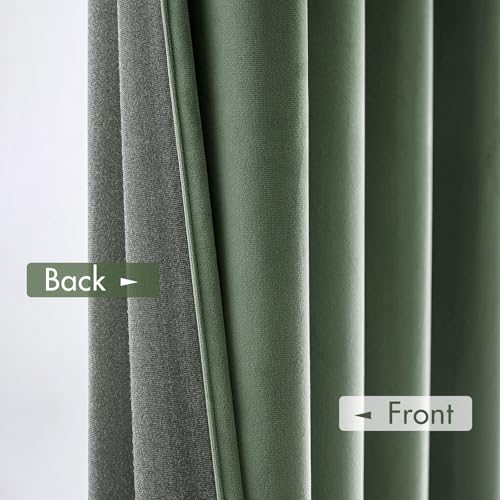 Sage Green Blackout Velvet Curtains Drapes 63 Inch Long 52"x63" (2 Count)