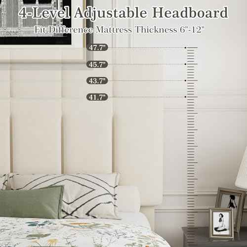 Queen Size Bed Frame with Upholstered Headboard