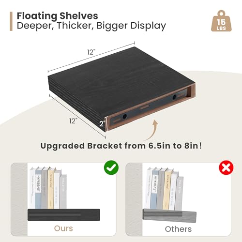 12 x 12 Deep Floating Shelves Wall Mounted Set of 2 Black (2 Count)
