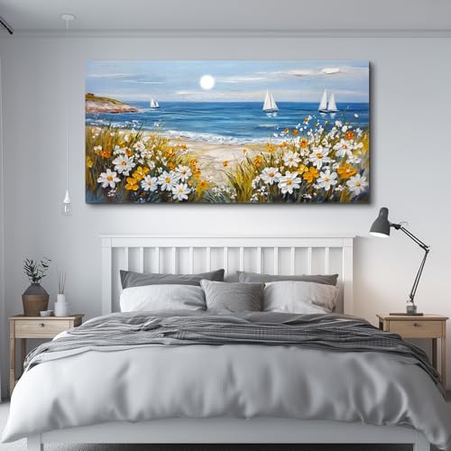 Wall Art For Dining Room Kitchen Blue Ocean Beach Art Pictures Living Room Decor Vintage Landscape Painting Modern Canvas Print Suitable For Bedroom Office Farmhouse Wall Decor 24x48 In