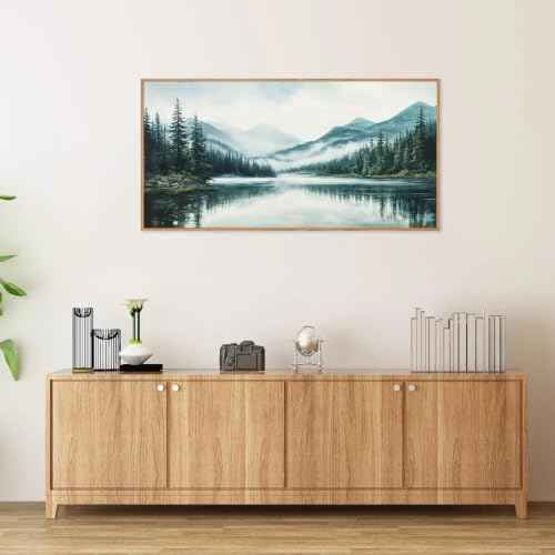 Large Mountain Lake Framed Canvas Wall Art
