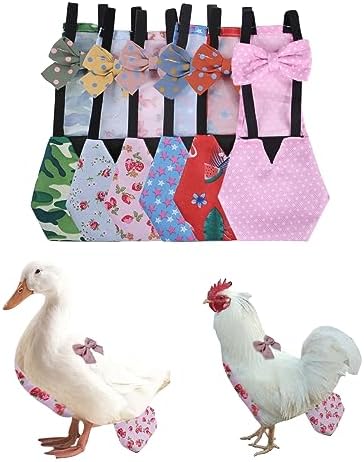 MANON ROSA Chicken Diapers Bantam Hens - Reusable 6-Piece Set with Bow Ties Poultry Nappies Washable Waterproof for Geese Pet Ducks Silkie (6D M)