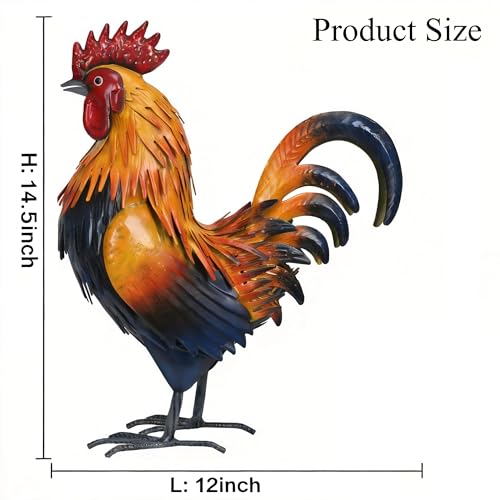 Rooster Garden Statue Sculpture Metal Chicken Yard Decor Outdoor Figurines Patio Backyard Decoration