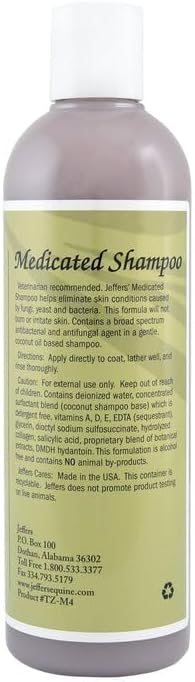 Jeffers Equine Antibacterial & Antifungal Medicated Horse Shampoo 32 Oz – Gentle Coconut Oil Based Grooming Shampoo for Horses, Daily Bathing, Show Prep, Trail, Stable, Coat & Skin Care