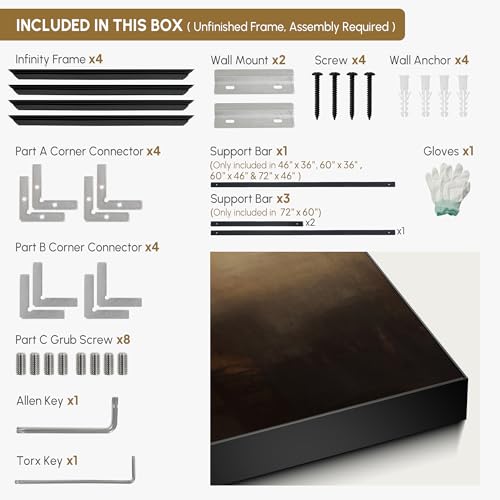 46"x60" Extra Large Framed Wall Art Abstract Dark Horizon Moody Landscape Illustration for Home Living Room Bedroom Decor