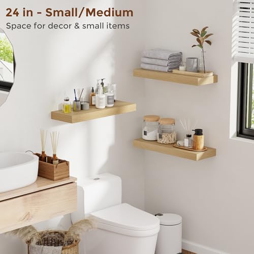 40 Inch Floating Shelves for Wall 8 Inch Deep Oak Shelves Set of 2