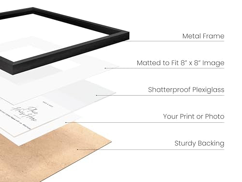 12x12 Black Metal Picture Frames Matted to 8x8 (15 Count)