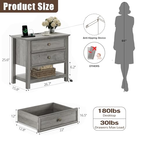 Large Nightstand with Charger Station