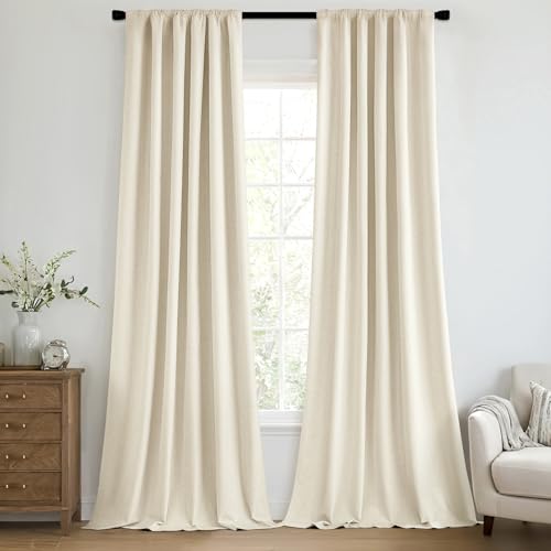 100% Blackout Back Tab Pleat Linen Curtains 50" Wx108 L (2 Count)
