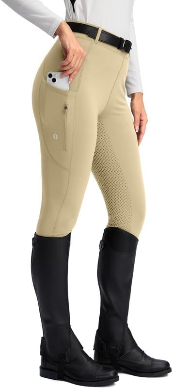 SANTINY Women's Horse Riding Pants Zipper Pockets Silicone Full-Seat Breeches Equestrian Schooling Tights for Women