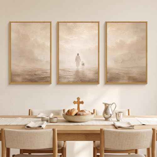 Christian Jesus and Lost Lamb Framed Canvas Wall Art