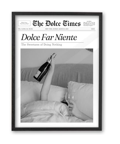 12x16in Dolce Far Niente Black Framed Newspaper Wall Art