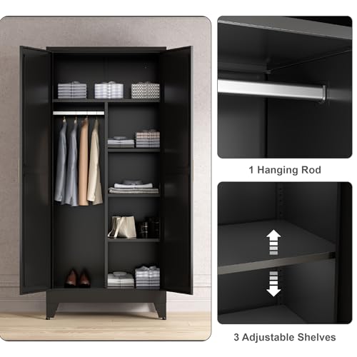 71'' Farmhouse Metal Wardrobe Cabinet with Hanging Rod