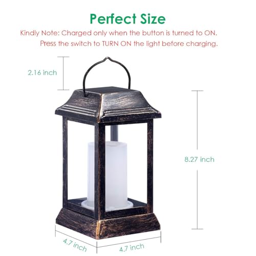 Flickering Flame Solar Lights Outdoor Metal Hanging Lantern (2 Count)