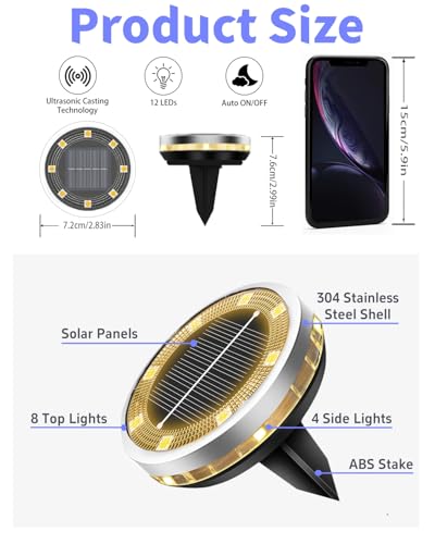26 Pack Outdoor Solar Ground Lights with 4 Side Light（Warm White） (26 Count)