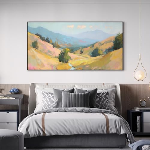 36"x72" Extra Large Framed Wall Art Golden Valley Light Landscape Illustration for Home Living Room Bedroom Decor