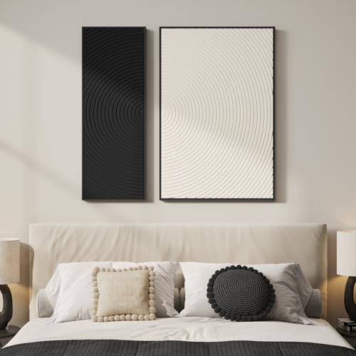 Framed 3D Textured Black and White Abstract Wall Art