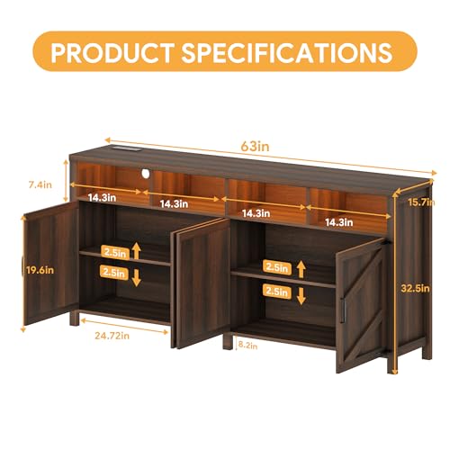 Buffet Sideboard with Storage with Power Outlets & LED Light