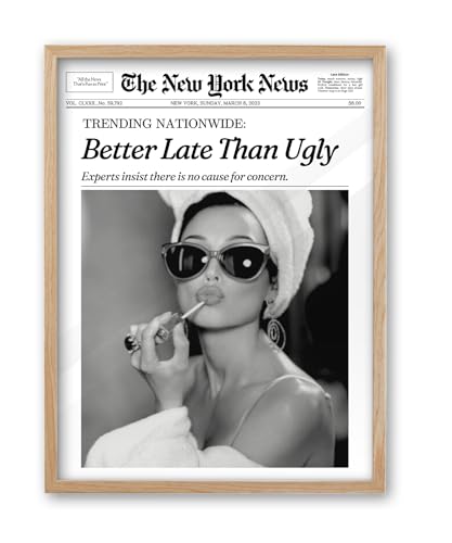 16x20in Audrey Hepburn Better Late Than Ugly Framed Bathroom Art