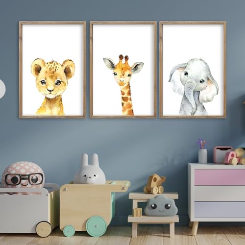 Baby Safari Nursery Wall Art Decor 11x16 Inch Set of 3 Wood Framed