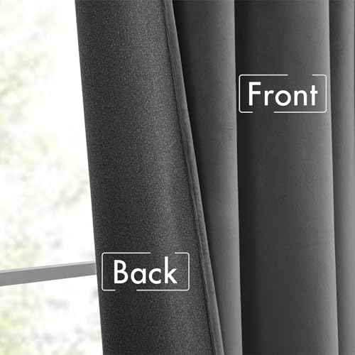 Grey Velvet Pinch Pleat Blackout Curtains W52 X L108 Inches (2 Count)