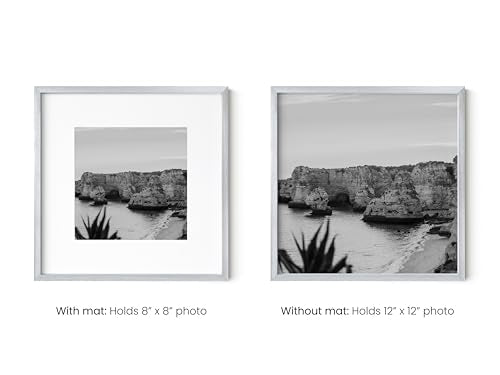 12x12 Silver Metal Picture Frame Matted to 8x8