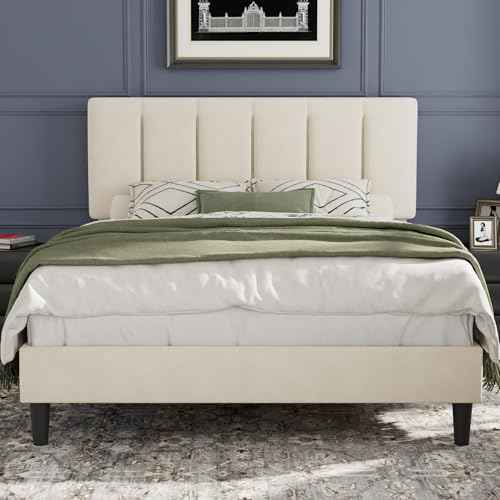 Queen Size Bed Frame with Upholstered Headboard