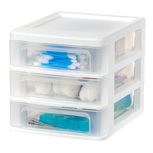 4-Pack 3-Drawer Small Desktop Organizer, Stackable, White (4 Count)