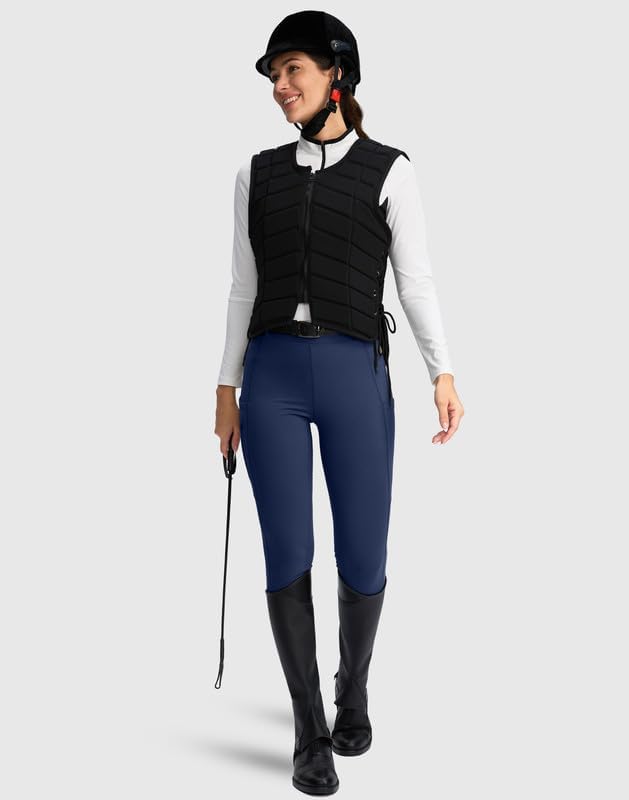 SANTINY Women's Horse Riding Pants Zipper Pockets Silicone Full-Seat Breeches Equestrian Schooling Tights for Women