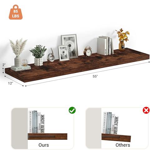 55 x 12 Deep Floating Shelves Wall Mounted Set of 1 Rustic Brown