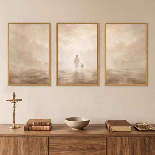 Christian Jesus and Lost Lamb Framed Canvas Wall Art