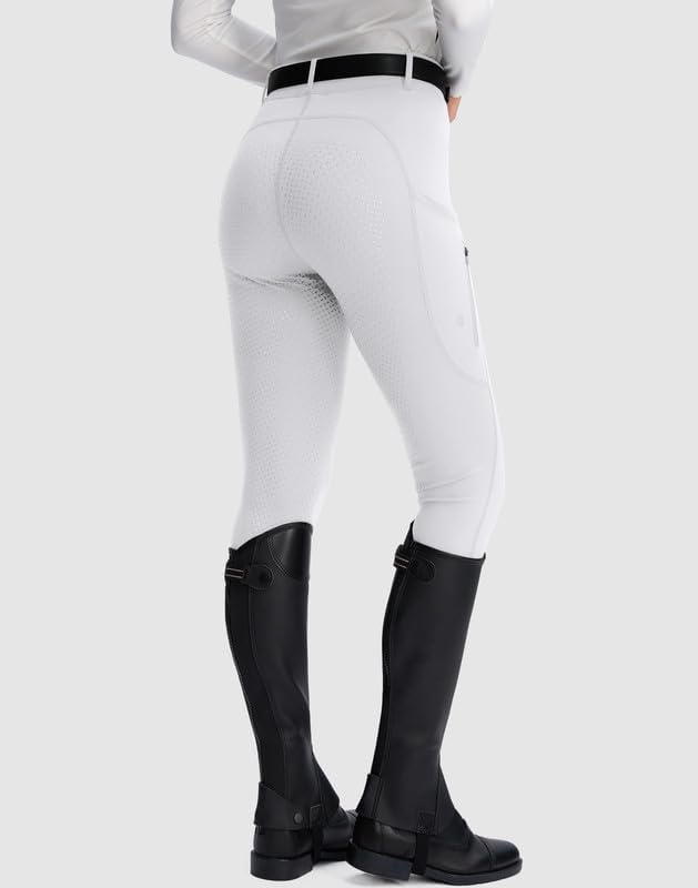 SANTINY Women's Horse Riding Pants Zipper Pockets Silicone Full-Seat Breeches Equestrian Schooling Tights for Women