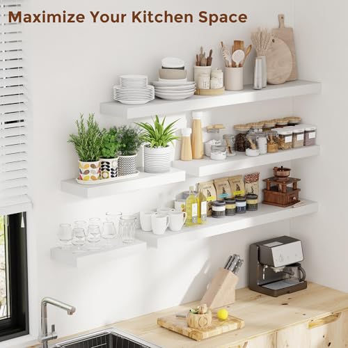 51 Inch Floating Shelves for Wall 8 Inch Deep White Shelves Set of 2