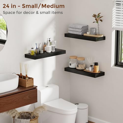16 Inch Floating Shelves for Wall Black Shelves Set of 2 (2 Count)