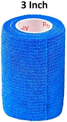 Vet Wrap Tape (Blue) (2 Pack) (3 Inch x 15 feet) Self Adhesive Adherent Adhering Cohesive Flex Self Stick Bandage Grip Roll Dog Cat Pet Horse