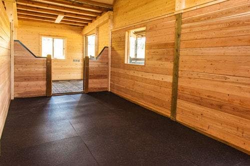 American Floor Mats Heavy Duty Stall Tiles - Stable/Horse Tiles - Thick, Durable Rubber Flooring Solid Black 8' x 8' Set 1/2" Thick (16 Tiles Total)