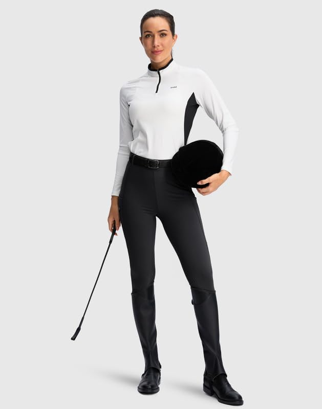 SANTINY Women's Horse Riding Pants Zipper Pockets Silicone Full-Seat Breeches Equestrian Schooling Tights for Women