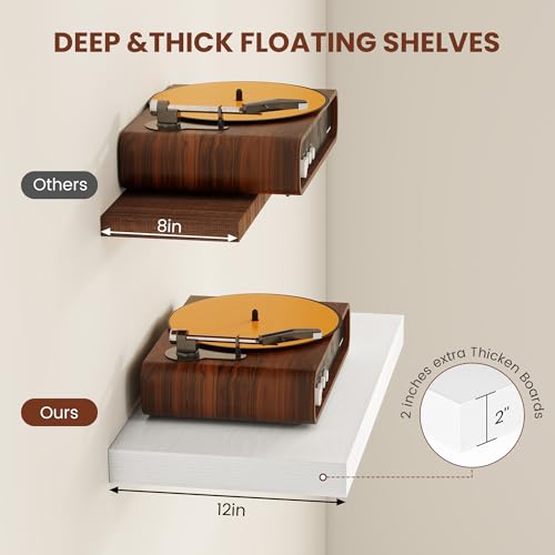 Deep Floating Shelves for Wall 16x12” Set of 2 (2 Count)