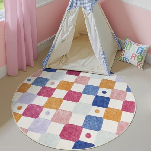 4ft Round Kids Rug Washable Playroom Rug Colorful Classroom Berries (12.57 Sq Ft)