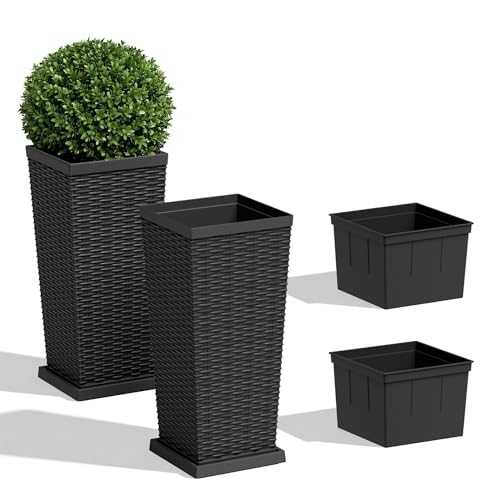 24" Front Porch Resin Rattan Tall Planters 2 Pack (2 Count)