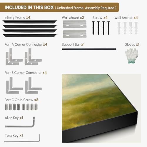 36"x72" Extra Large Framed Wall Art Soft Pastel Hills Dreamy Landscape Illustration for Home Living Room Bedroom Decor
