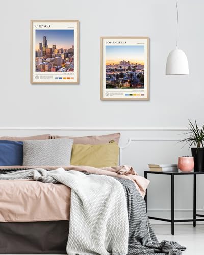 Natural OAK Wood Chicago Cityscape Framed Wall Art