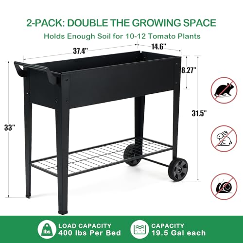 2 Pack 32" Tall Elevated Raised Garden Bed with Wheels and Shelf (2 Count)