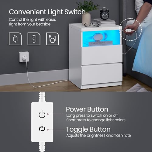Set of 2 Nightstands with Adjustable LED Lights (2 Count)